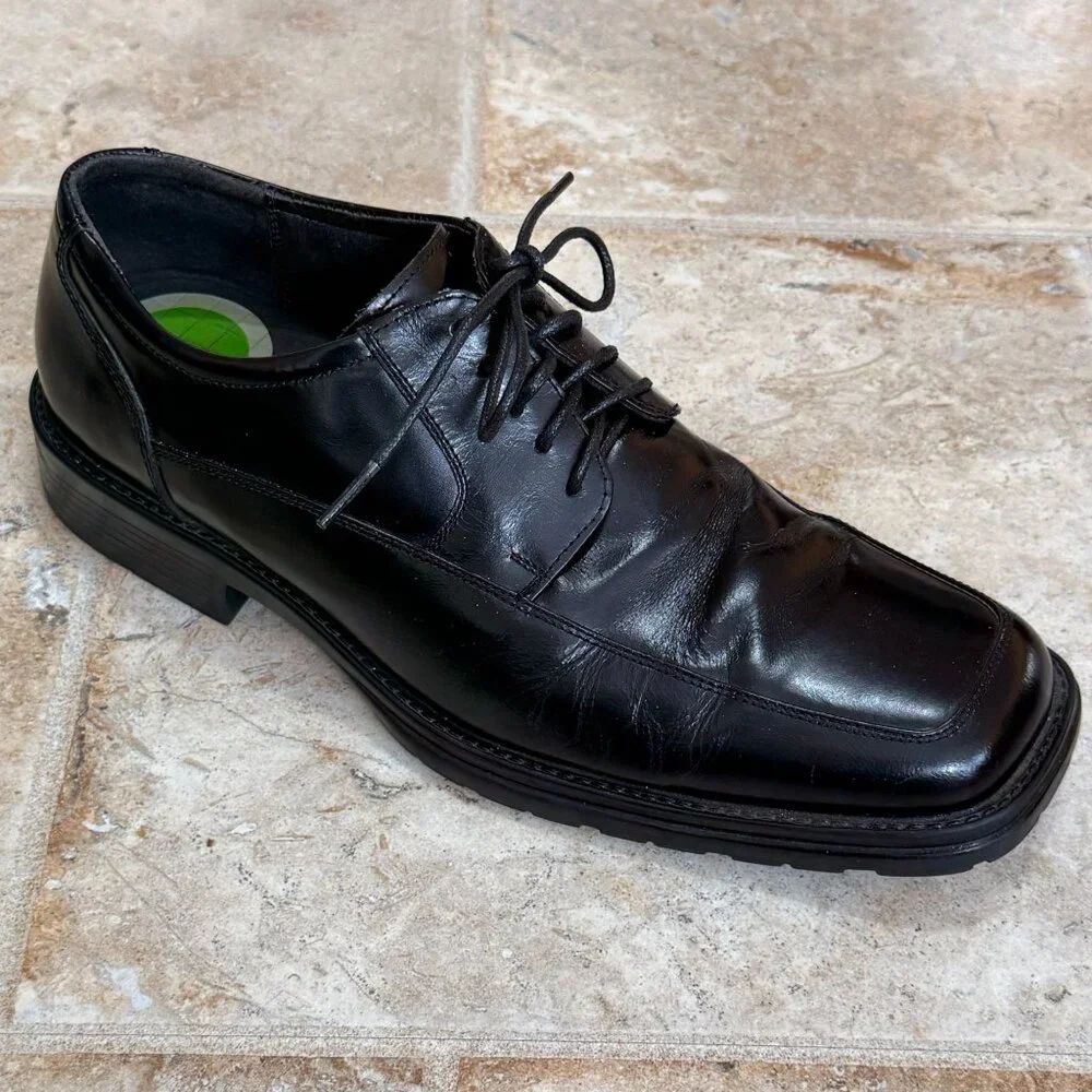 Mens Leather Oxford Dress Shoes 11.5M Black Square Toe‎ Lace-Up Rubber Sole